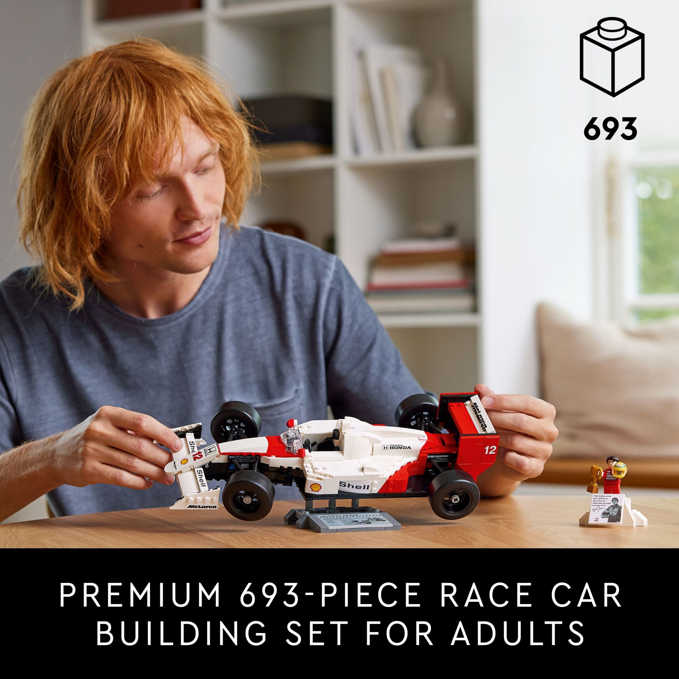 LEGO Icons McLaren MP4/4 & Ayrton Senna Minifigure, Holiday or Birthday Gift Idea for Home Office Decor, F1 Building Set for Adults and Fans of Cool Model Race Cars, 10330
