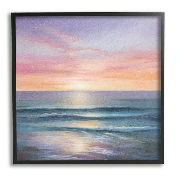 Stupell Industries Ocean Sunrise Painting Nature Painting Black Framed Art Print Wall Art, 12 x 12