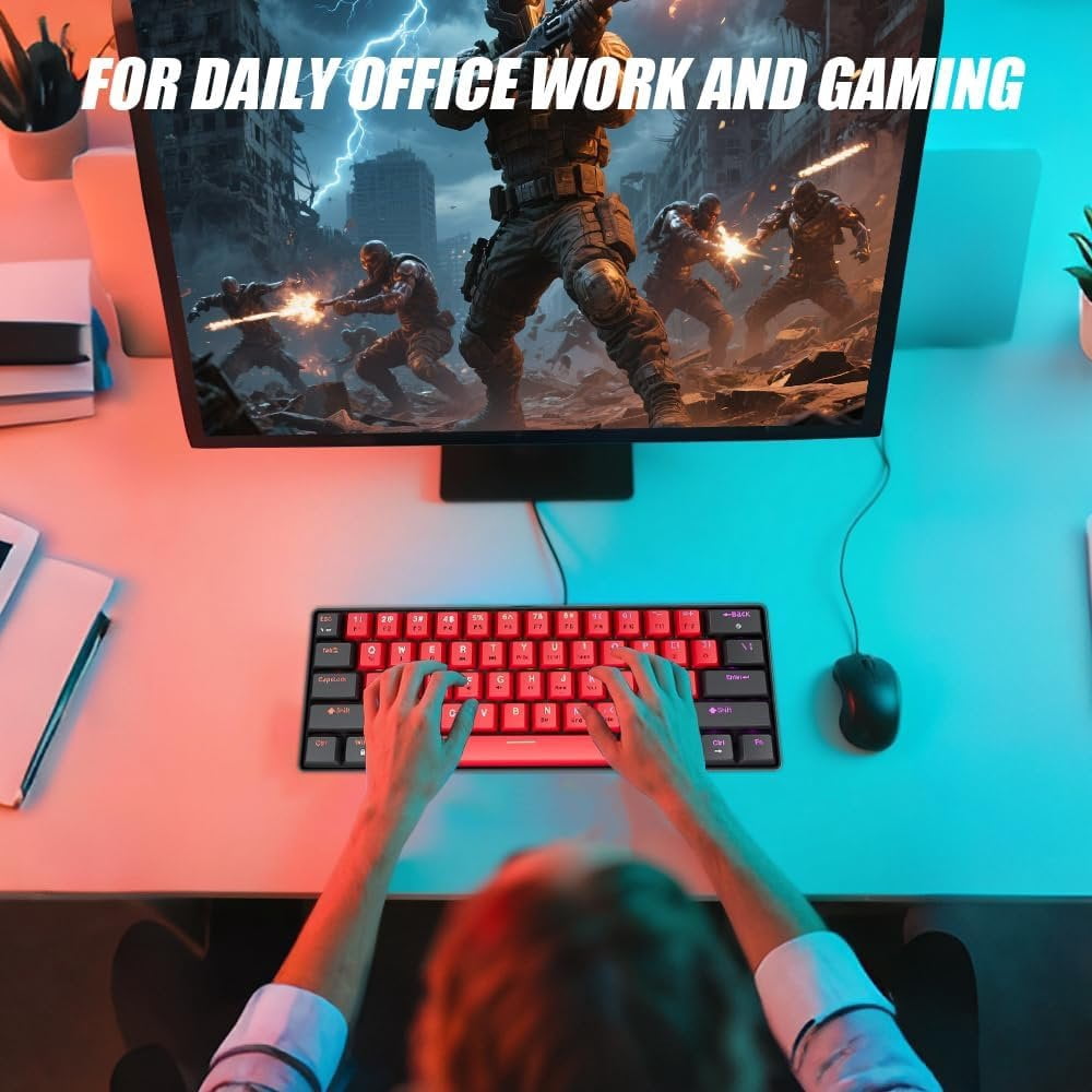 60% Mechanical Gaming Keyboard Balck Wired Compact Keyboard Anti-Ghosting No-Conflict 61 Swappable keycaps Design for Windows/