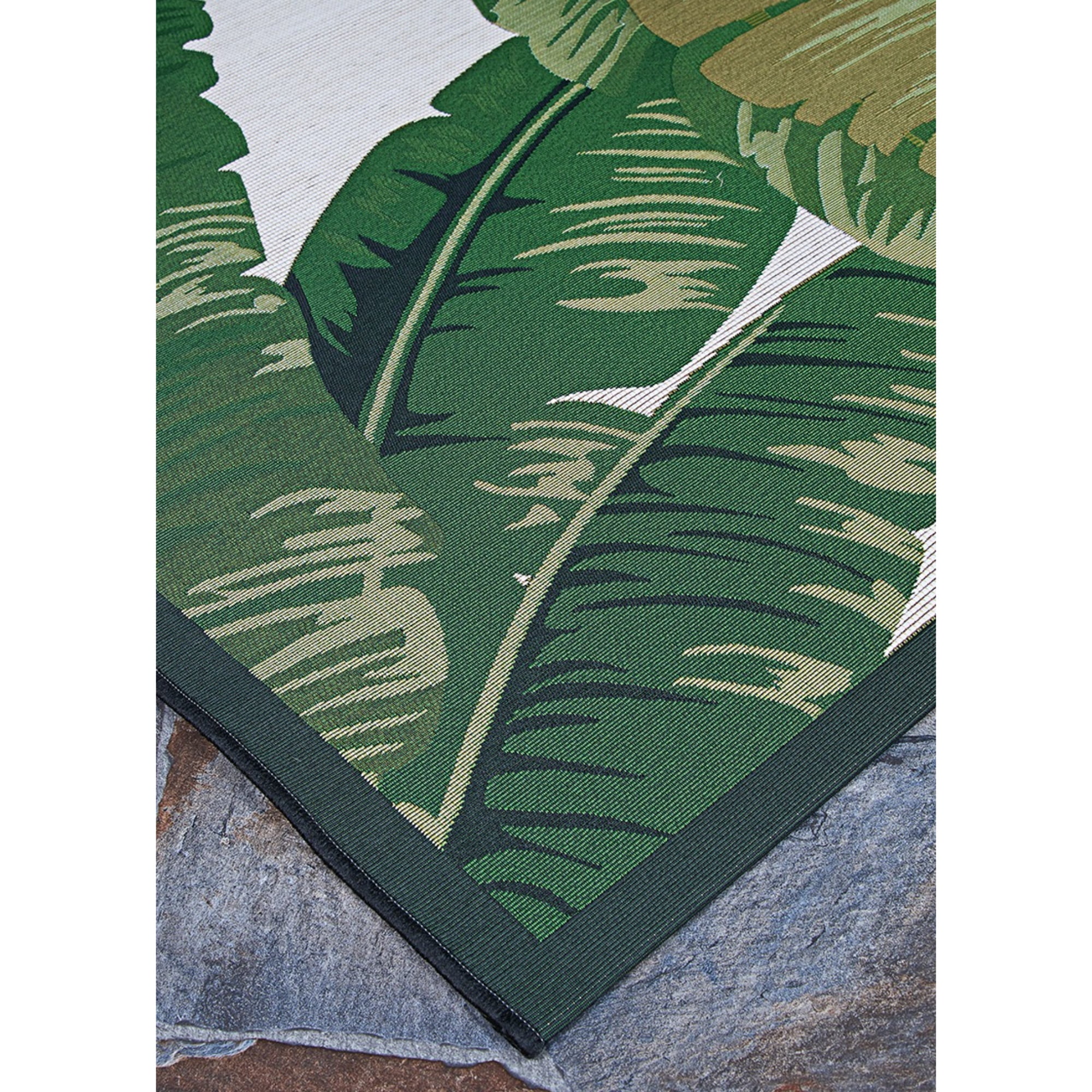 Couristan 2.25' x 7.75' Tropical Leaves Indoor Outdoor Area Throw Rug Runner - Green and Cream