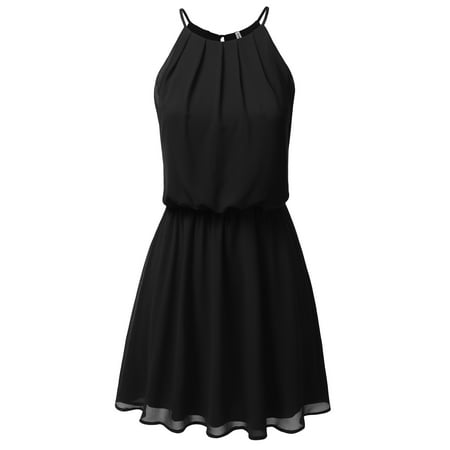 - Doublju Women's Pleated Sleeveless Little Cocktail Party Dress Double-Layered Dress BLACK S