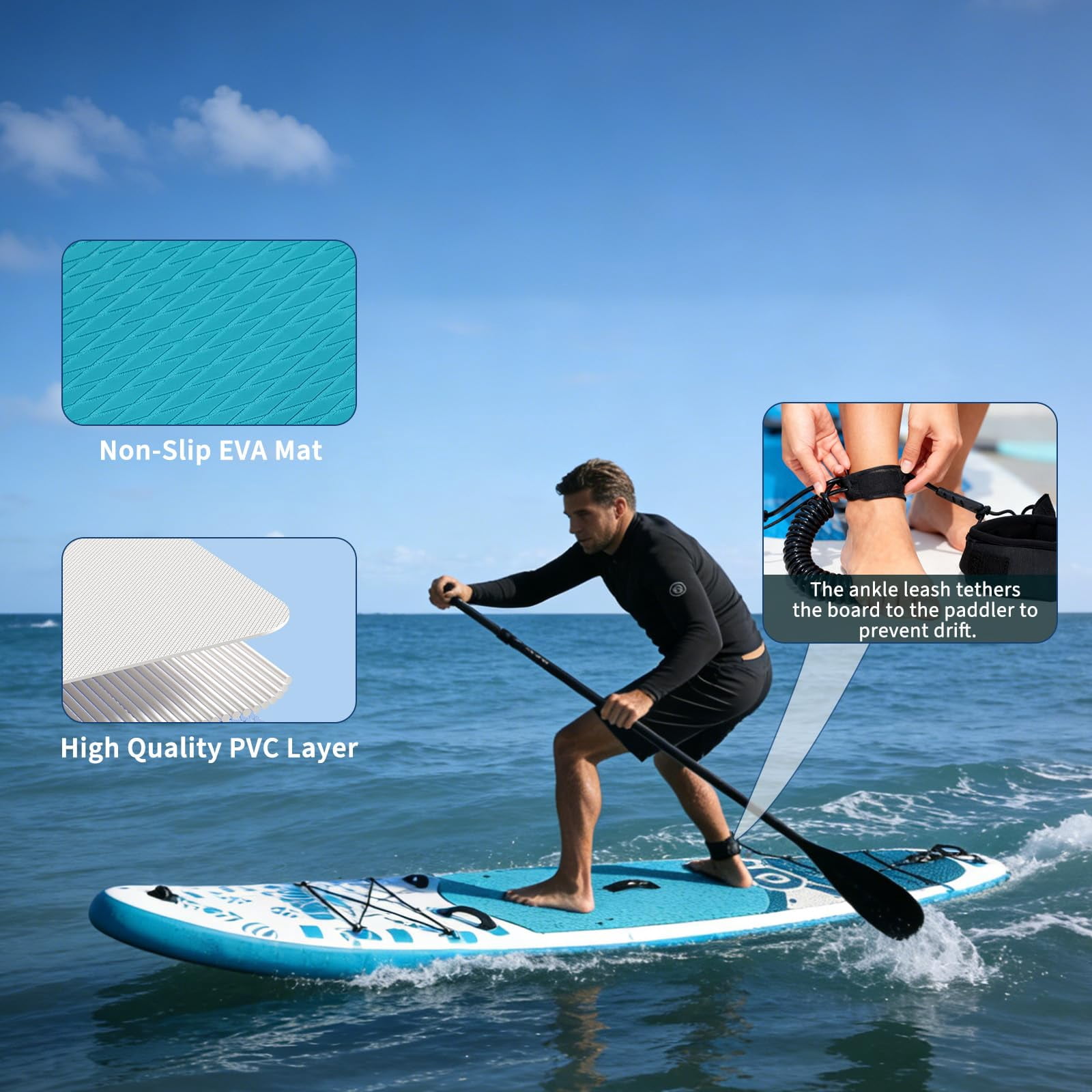 10'6" Inflatable Stand Up Paddle Board with Premium SUP Accessories, Anti-Slip EVA Deck, Built-in Camera Mount, Wide & Stable Design Paddle Boards for All Skill Levels