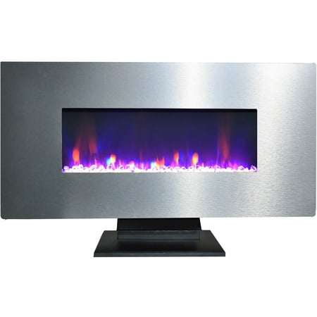 Cambridge 42" Metallic Electric Fireplace Heater with Multi-Color LED Flames and Crystal Rock Display