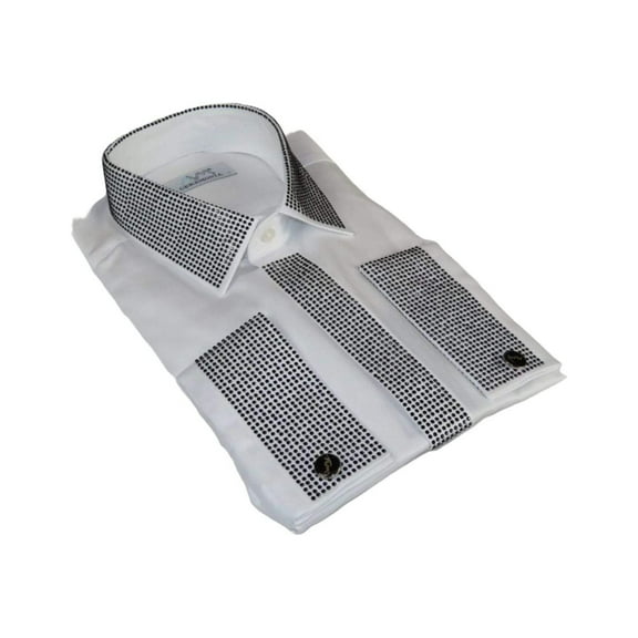 Men CEREMONIA Formal Shirt Rhinestone 100% Cotton Turkey #stn 13 tsb white Fancy