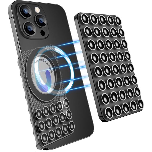 AIR-Silicone Suction Phone Case Magnetic Mount - Hands-Free, Strong Grip Holder for Selfies and Videos - Durable, Easy to Use - iPhone and Android Compatible for iPhone 15/14/13 Pro Max (Blacd)