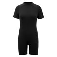 thumbnail image 2 of Skinny Slim Fit Sexy Solid Color Turtleneck Short Sleeve Rompers,Nightclub Wear Fashion Sports Fitness Summer Shorts Bodycon for Women, 2 of 4