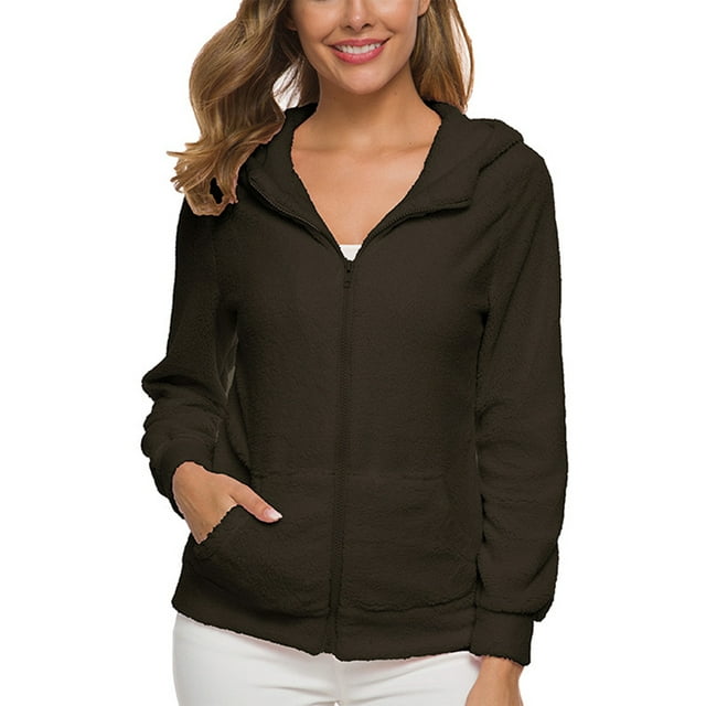LUXUR Chandail en Molleton Uni pour Femmes Cardigans d'Automne Café L