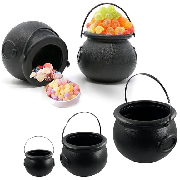 PLJFXXM 3PCS Different Size Wrap Halloween Cauldron Black Plastic Witch Cauldron Kettle Halloween Cauldron Candy Rack For Halloween And St. Day Parties （）