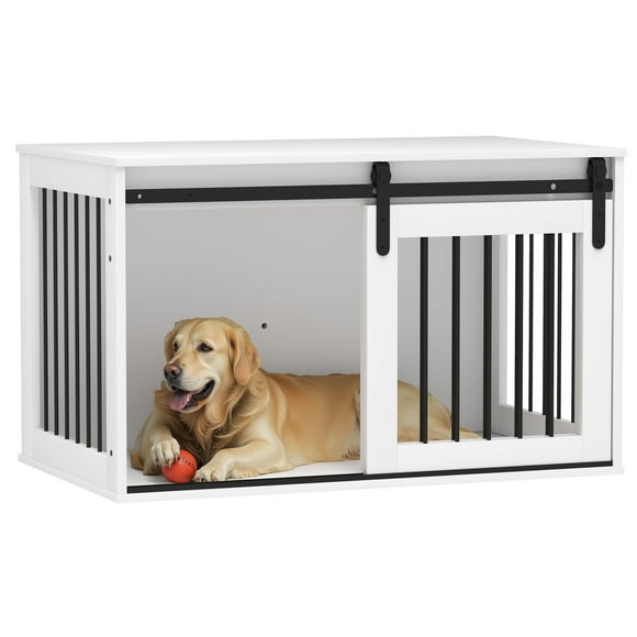 PawHut 39" Dog Crate Furniture for Large Dogs, White