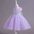 thumbnail image 4 of Penkiiy Kids Dress Girls Sleeveless Princess Dress Bow Tie Lace Flowers Mesh Dress Tufted Dress Girls Dress Party Sundress 5-6 Years Purple On Clearance, 4 of 9