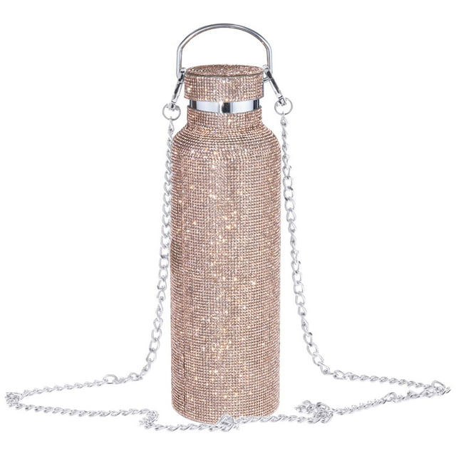 Botella de acero inoxidable con purpurina, 500 ml, para viajes, gimnasio y deportes. Oro rosa