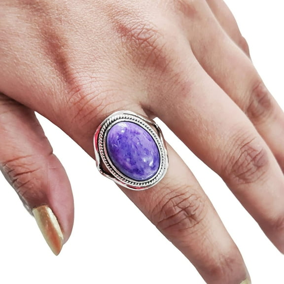 Natural Charoite Ring, Purple Charoite Ring, Natural Birthstone, Designer Band, 925 Sterling Silver, Womens Ring, Christmas, Thanksgiving, Handmade, Statement Jewelry, Natural Gemstone Ring