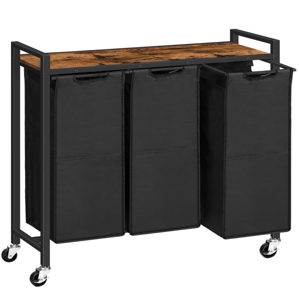 Clasificador de ropa HOOBRO de 3 secciones, 43,5 L, con ruedas, marrón rústico