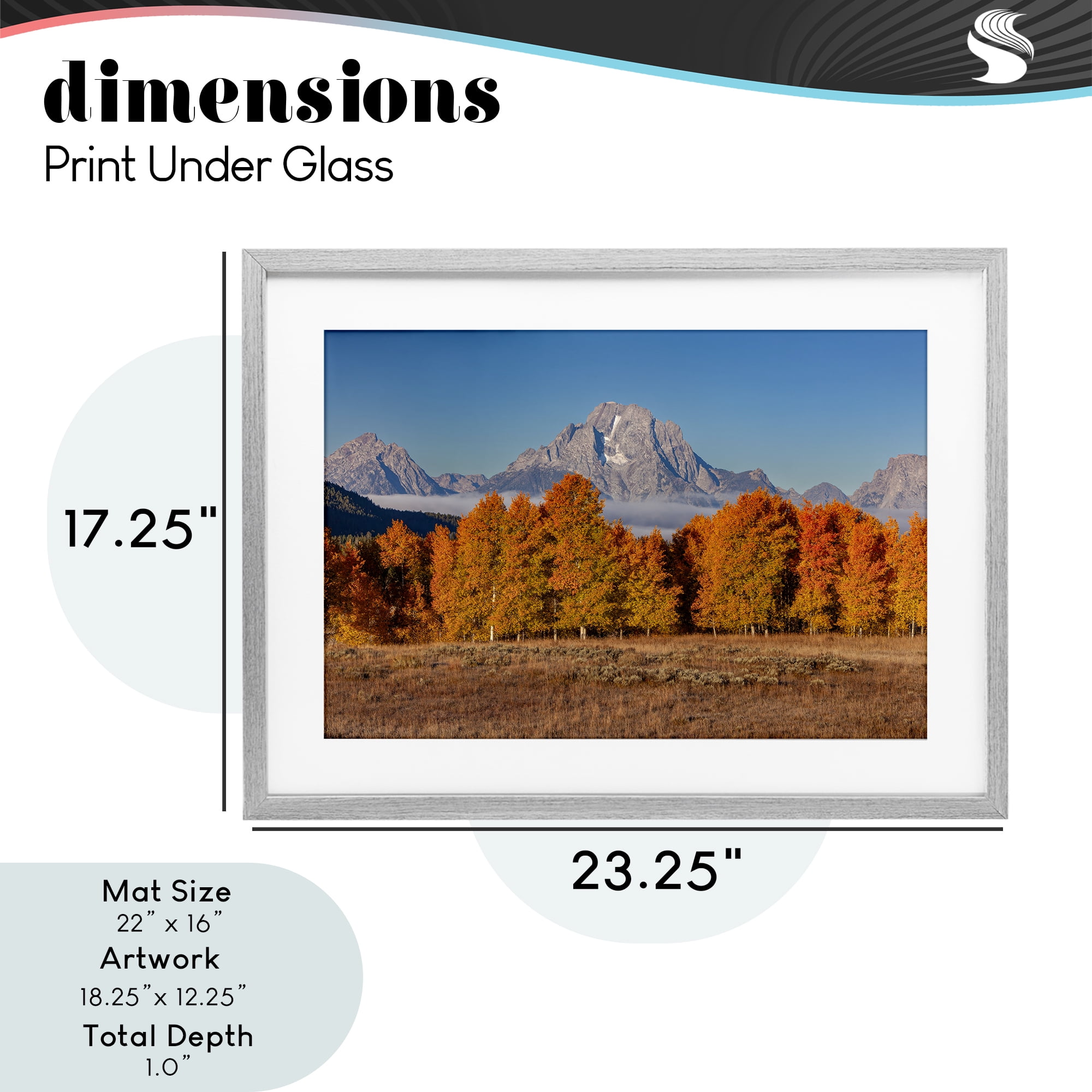 Autumn Tree Line With Mountain Gray Framed Print Under Glass, design by Shelley Carlisle