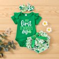 thumbnail image 3 of Douhoow St. Patrick's Day Baby Girls Clothes Set Clover Printed Fly Sleeve Romper+Shorts, 3 of 8