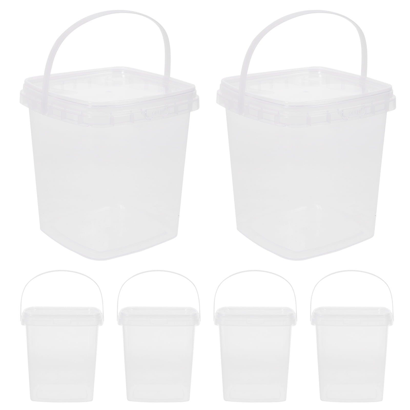 6pcs Square Clear Small Bucket with Lid Ice Cream Bucket Milk Tea
