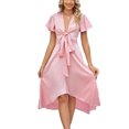 thumbnail image 1 of Vestido Acampanado Vestido de mujer A-Line Bow V-Neck Vestidos casuales Moda para cóctel (Rosa S) Cgtredaw Para estrenar, 1 of 7
