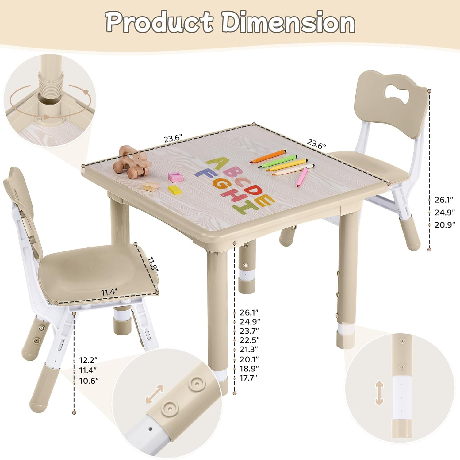 Toddler Table and Chair Set, Height Adjustable-Upgrade Kids Desk and 2 Chairs for Ages 3-8, Children's Multi-Activity Table with Graffiti Desktop and Marble Pattern for Home/Daycare/Classroom