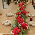 thumbnail image 6 of Christmas Garland Vines Christmas Green Rattan with Red Flower Decoration Simulation Home Stairs Fireplace Front Porch Door Display Indoor Outdoor Christmas Decor, 6 of 6
