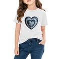 thumbnail image 4 of Kids Girls White Heart T-Shirt Valentine's Day Shirt Layered Denim Short Sleeve Top Soft Cotton Casual,Size 4 T, 4 of 9