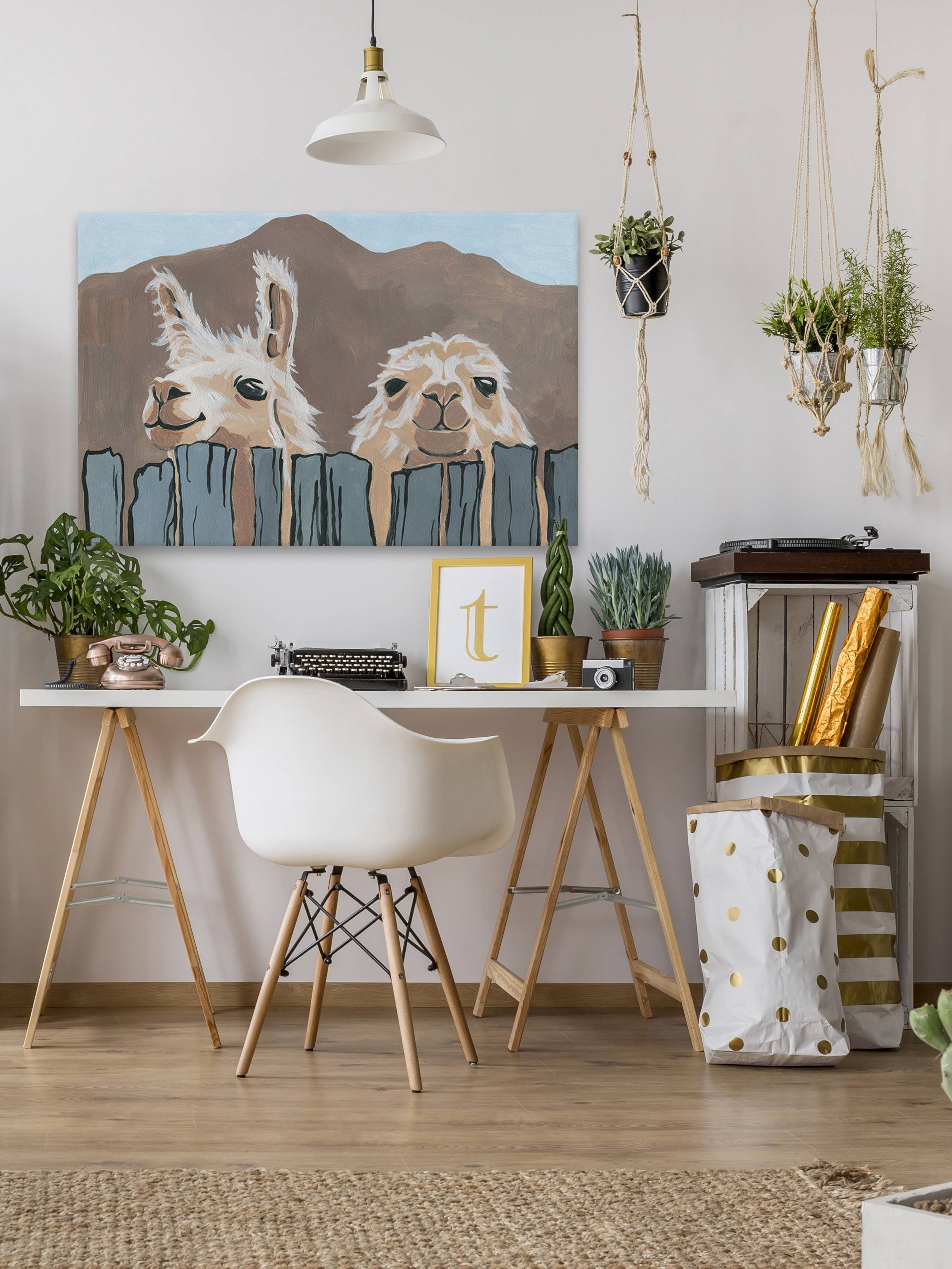 Marmont Hill Peekaboo Llamas 12 in x 18 in Painting Canvas Art Print, by Marmont Hill