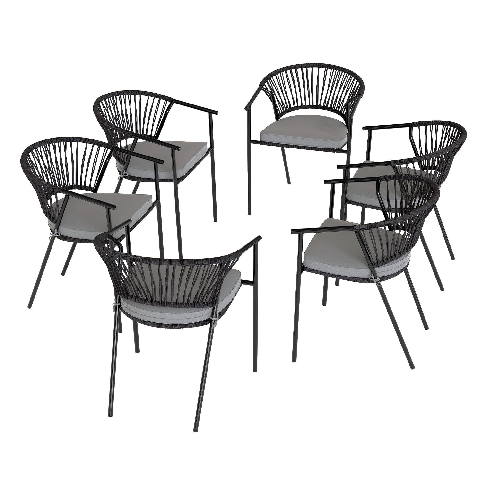 Uforic 6-Piece Outdoor Patio Dining Chairs with Cushion, Stackable Patio Chairs for Garden, Backyard, or Poolside,Gray