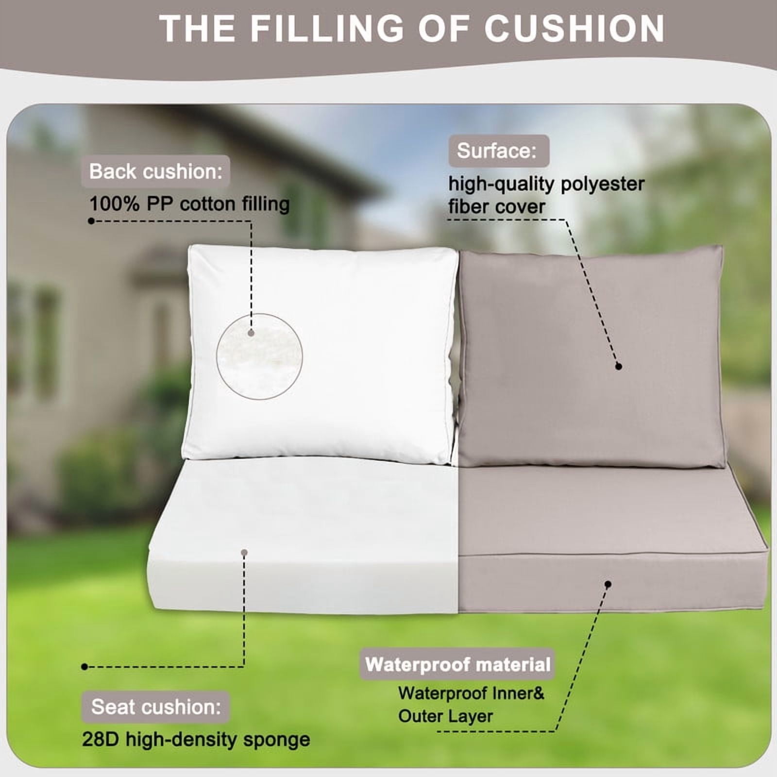 Outdoor Loveseat Cushion Set, 48" x 24" Waterproof Patio Furniture Cushions with Removable Cover, Ties and Hidden Zipper, Patio Love Seat Sofa Cushions（Khaki）