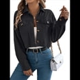 thumbnail image 3 of Chaquetas de con Botones para Mujer, Camisetas de Larga, Tendencia 2025 Negro L, 3 of 9