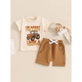 thumbnail image 4 of Aojekbee Baby Boy 2 Piece Outfit, Letter Car Print Round Neck Short Sleeve Tops Elastic Waist Shorts Toddler Summer Set, 4 of 10
