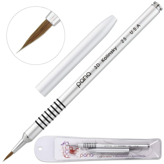 PANA 3D Kolinsky Acrylic Nail Art Sculpture Brush with Silver Metal Non-Slip Grip Handle for Manicures 3D Nail Art Flower Designs (Silver Metal - Size #2, 1 Piece)