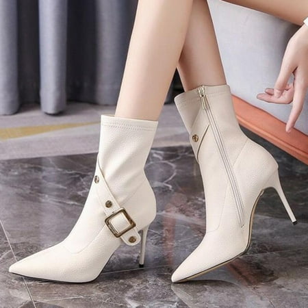 

Women Ankle Boots Autumn And Winter Pointed Toe Stiletto Solid Color Fashion Sexy Simple Side Zipper