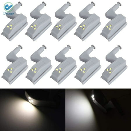 

Deago 10pcs Universal Cabinet Cupboard Hinge LED Sensor Light for Kitchen Living Room Bedroom Wardrobe Night Lights (White)