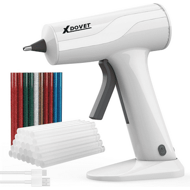 XDOVET Cordless Hot Melt Glue Gun, Mini Glue Gun Kit with 30Pc Premium Glue Stick and 10Pcs Craft sticks, Automatic-Power-Off Glue Gun for Crafts,Fast Repairs, Festival Decorations and DIY