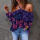thumbnail image 4 of Mujeres Flores Impresión Cuello en V Manga larga Halter Sexy Fuera del hombro Camiseta Casual Tops Blusa Fridja  czfsfas4559, 4 of 6
