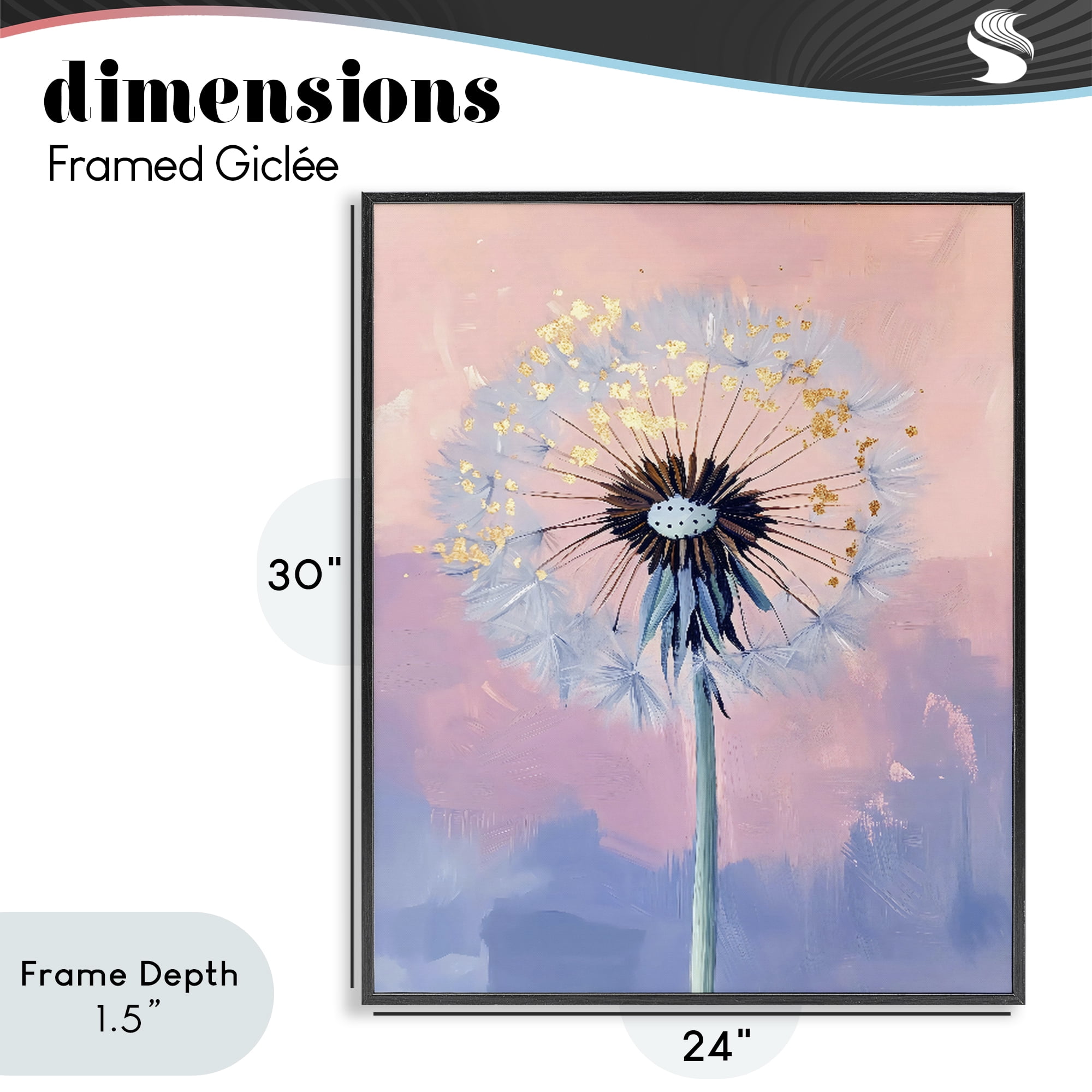 Stupell Industries Pastel Dandelion with Gold Seeds Black Framed Giclee Art, design by The Prints Vibe