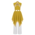thumbnail image 4 of Miutii Girls Lyrical Praise Dance Outfits 2pcs Shiny Metallic Sleeveless Asymmetrical Hem Dress with Pants Modern Dance Set Yellow White 16, 4 of 6