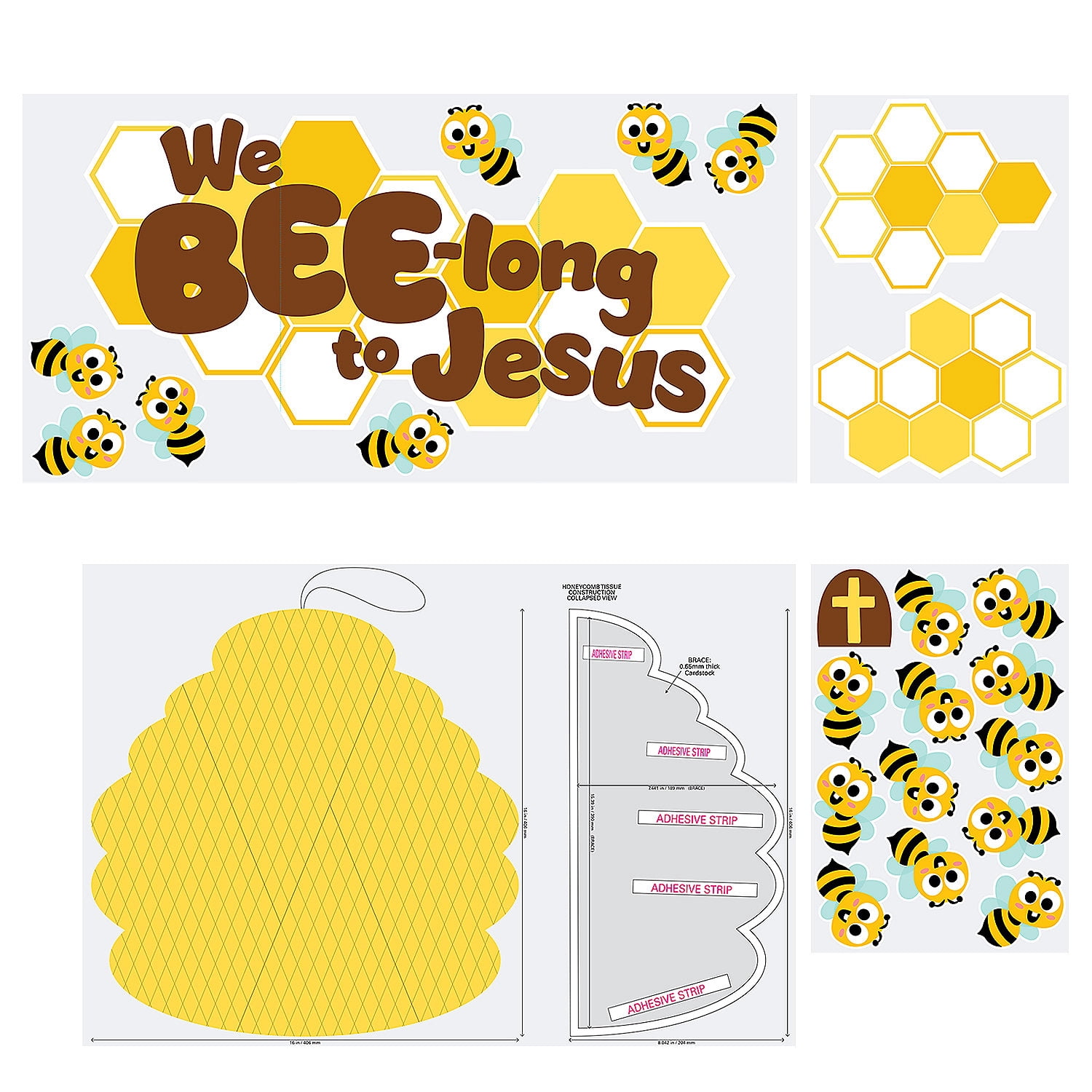TaoBary 57-teilige 3D-Bienen-Pinnwand Dekoration „We Bee Long To Jesus“ – Für Kirche & Klassenzimmer