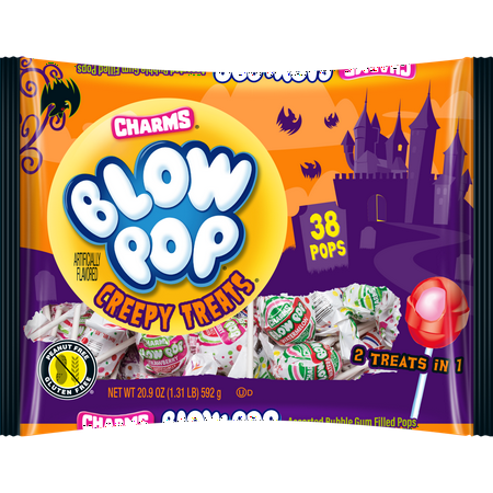 Charms Blow Pop, Halloween, Bubble Filled Gum Lollipops, 20.9 oz, 38 Piece Bag. Milk & Soy may be present.