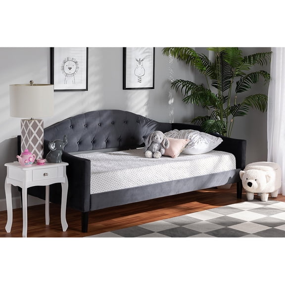 Baxton Studio Benjamin Modern and Contemporary Grey Velvet Fabric Upholstered and Dark Brown Finished Wood Full Size