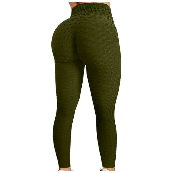 Women's Bubble-Texture High-Waist Yoga Pants – Textured Butt-Lifting Leggings for Running, Cardio & Dynamic Fitness Routines,Army Green L
