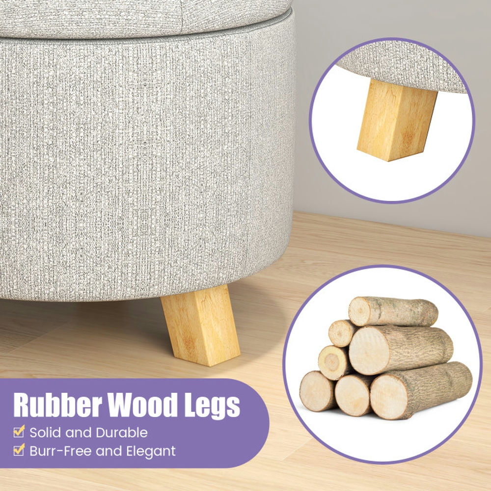 Finihen Ottoman, Foot Stool, Upholstered Round Ottoman with Solid Rubber Feet, for Living Room, Bedroom, Dressing Room, Gray Finihen Ottoman, Foot Stool, Upholstered Round Ottoman with Solid Rubber Feet, for Living Room, Bedroom, Dressing Room, Gray