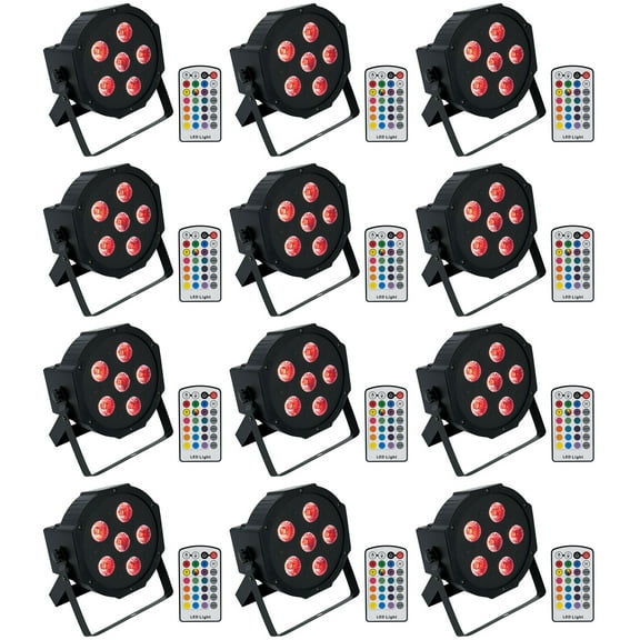 (12) Rockville BATTERY PAR 6RF Rechargeable RGBWA UV Wireless DMX Lights Remotes