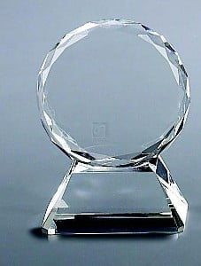 5" ROUND OPTIC GLASS TROPHY ON BASE. by Creative Gifts International