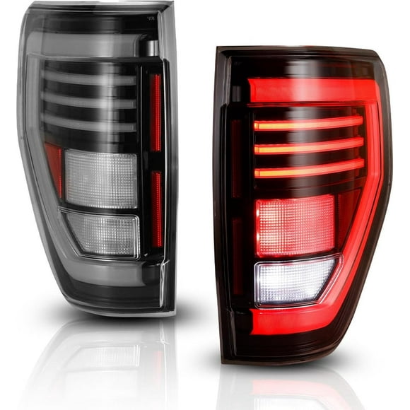 Convient 2009-2014 Ford F-150 Winjet Assemblage de Feu Arrière CTWJ-0706-GBC-SQ Lentille Claire; Boîtier en Plastique ABS Noir Brillant; Ampoule LED; Ensemble de 2
