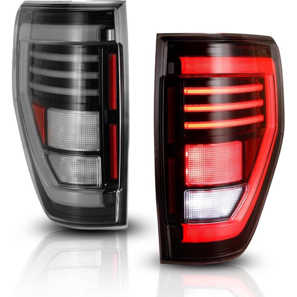 Convient 2009-2014 Ford F-150 Winjet Assemblage de Feu Arrière CTWJ-0706-GBC-SQ Lentille Claire; Boîtier en Plastique ABS Noir Brillant; Ampoule LED; Ensemble de 2
