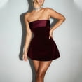 thumbnail image 5 of Women'S Off-the-Shoulder Bodycon Mini Dress Velvet Off-the-Shoulder A-Line Tube Dress Party Club Dress Red L, 5 of 7