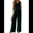 thumbnail image 1 of Conjunto de Dos Piezas para Mujer, 2025, Sin Mangas, con Botones, Informal, con Bolsillo y Pantalones Anchos. Verde L, 1 of 7