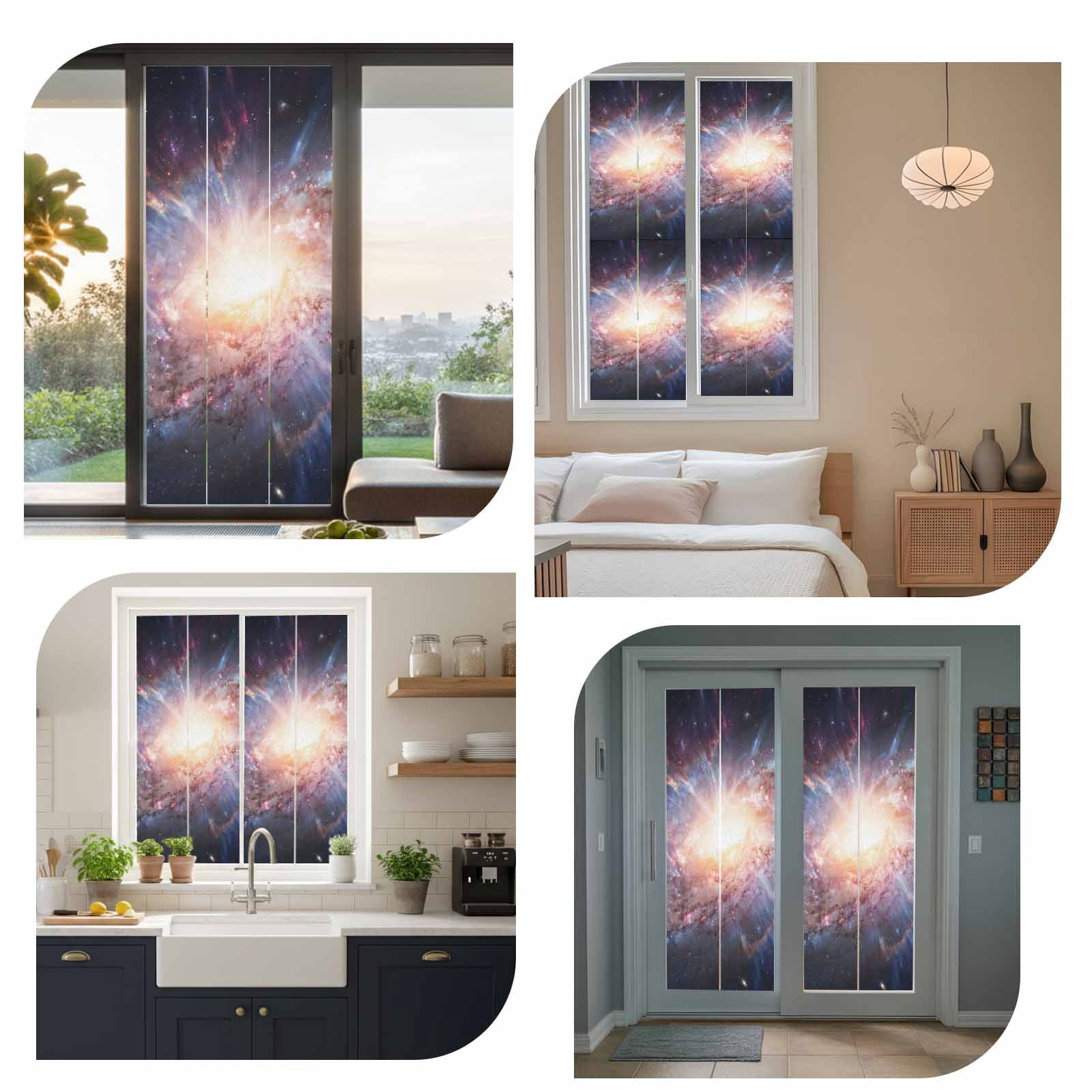 Universe Explosion Window Privacy Film, Modern Abstract Galaxy Universe Static Cling UV Sun Blocking Heat Control Window Tint Day and Night, Non-Adhesive One Way Windows Privacy Cover 23.6''x59''