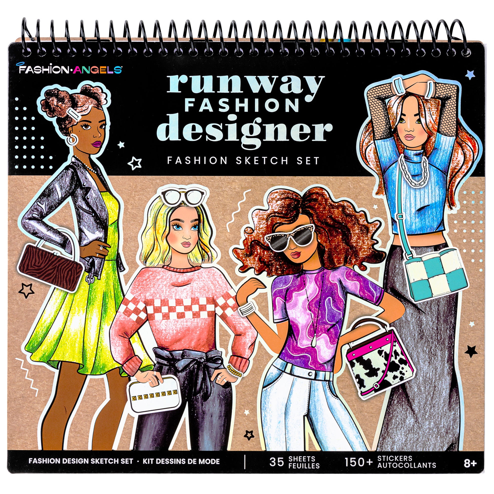 Fashion Angels: Runway Fashion Designer Sketch Set - 35 Sheet Portfolio Pad, Stencils & Stickers, Create Clothing Styles, Drawing & Activity, Kids 6+