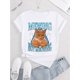 thumbnail image 2 of Medium Stretch Cotton Blend Women's Casual Crew Neck T-Shirt with "Mewing Not Meowing" Cat Graphic Print Alphabet Pattern Fashionable Short Sleeve Tee for All Seasons, 2 of 6